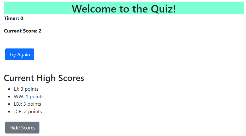 JavaScript Quiz Screenshot